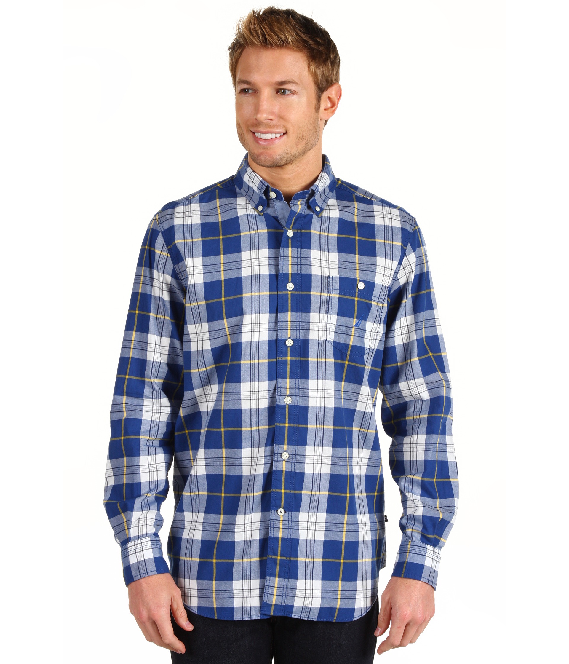 nautica l s large twill plaid shirt $ 48 99