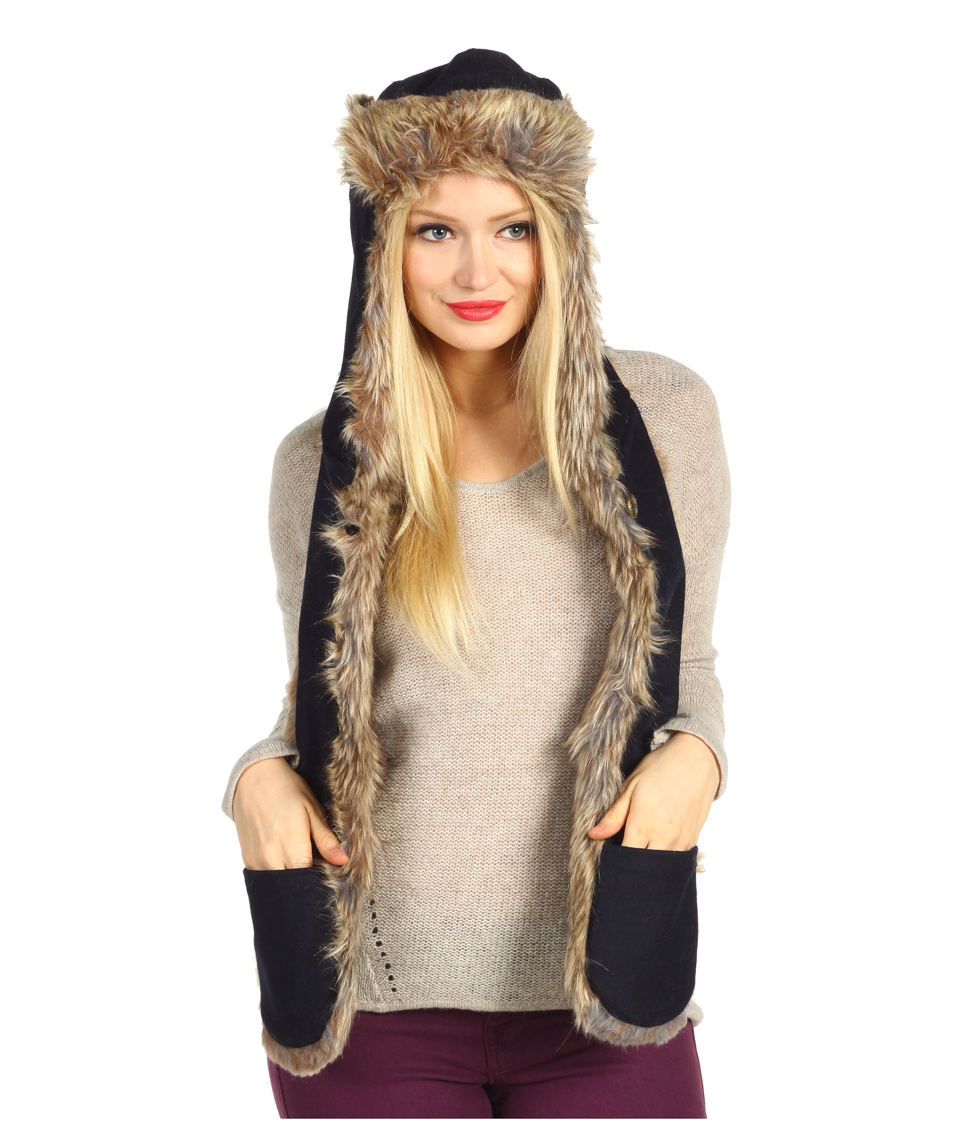 spirithoods navy wool full raccoon trapper $ 125 99 $