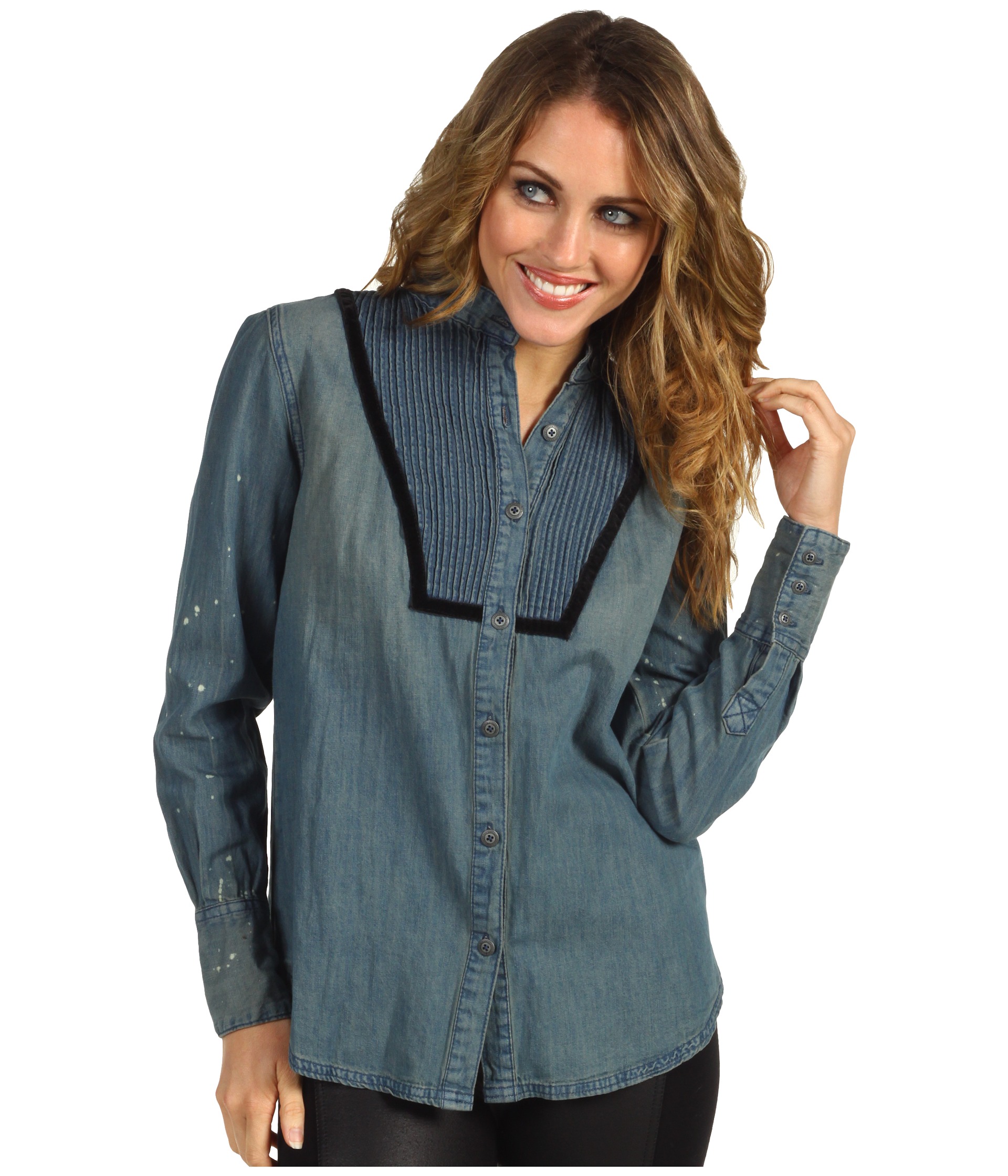 Free People Denim Pintuck Shirt $77.99 $118.00 